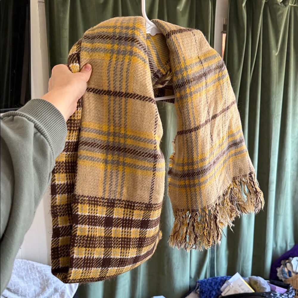 Handmade Plaid Fringe Scarf